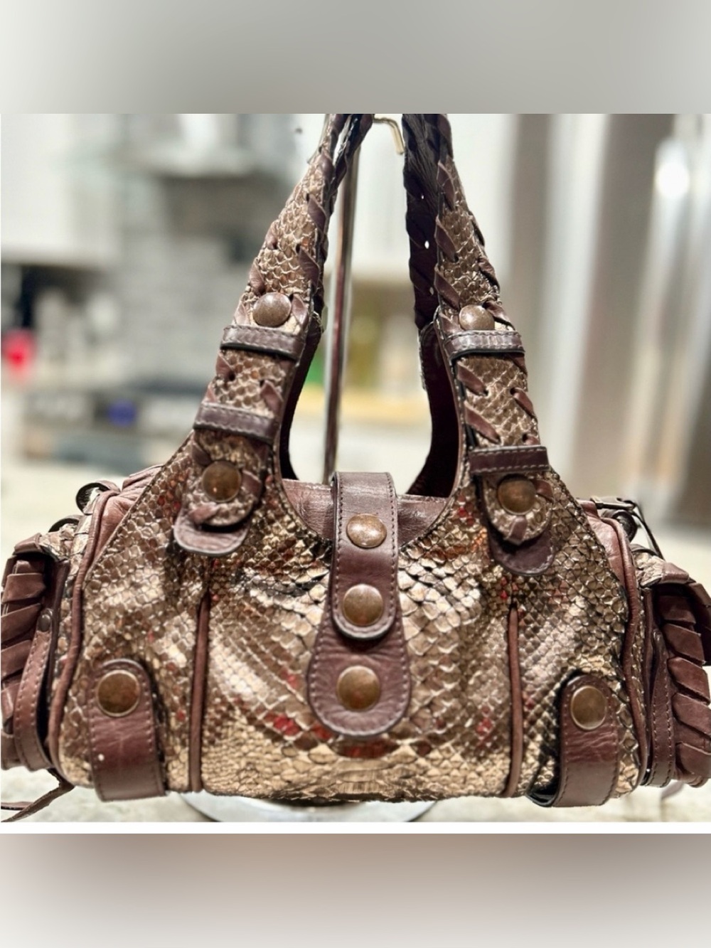 Chloe Authentic Bronze Metallic Python and Leather Silverado Bag